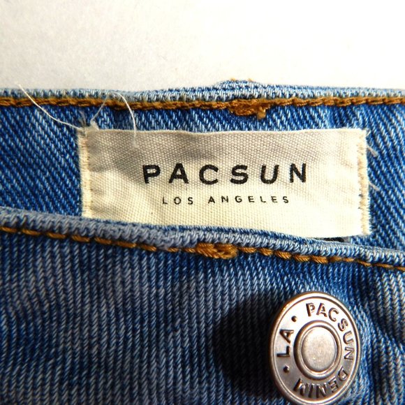 PacSun Womens MId Rise Girlfriend Shorts Button Fly Embroidered Shorts Denim Blu - Picture 4 of 10